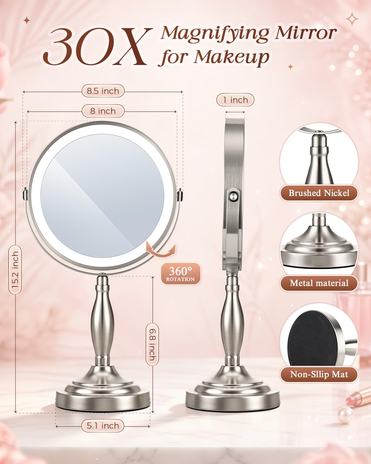 SANFANGIE Makeup Mirror on a bathroom counter