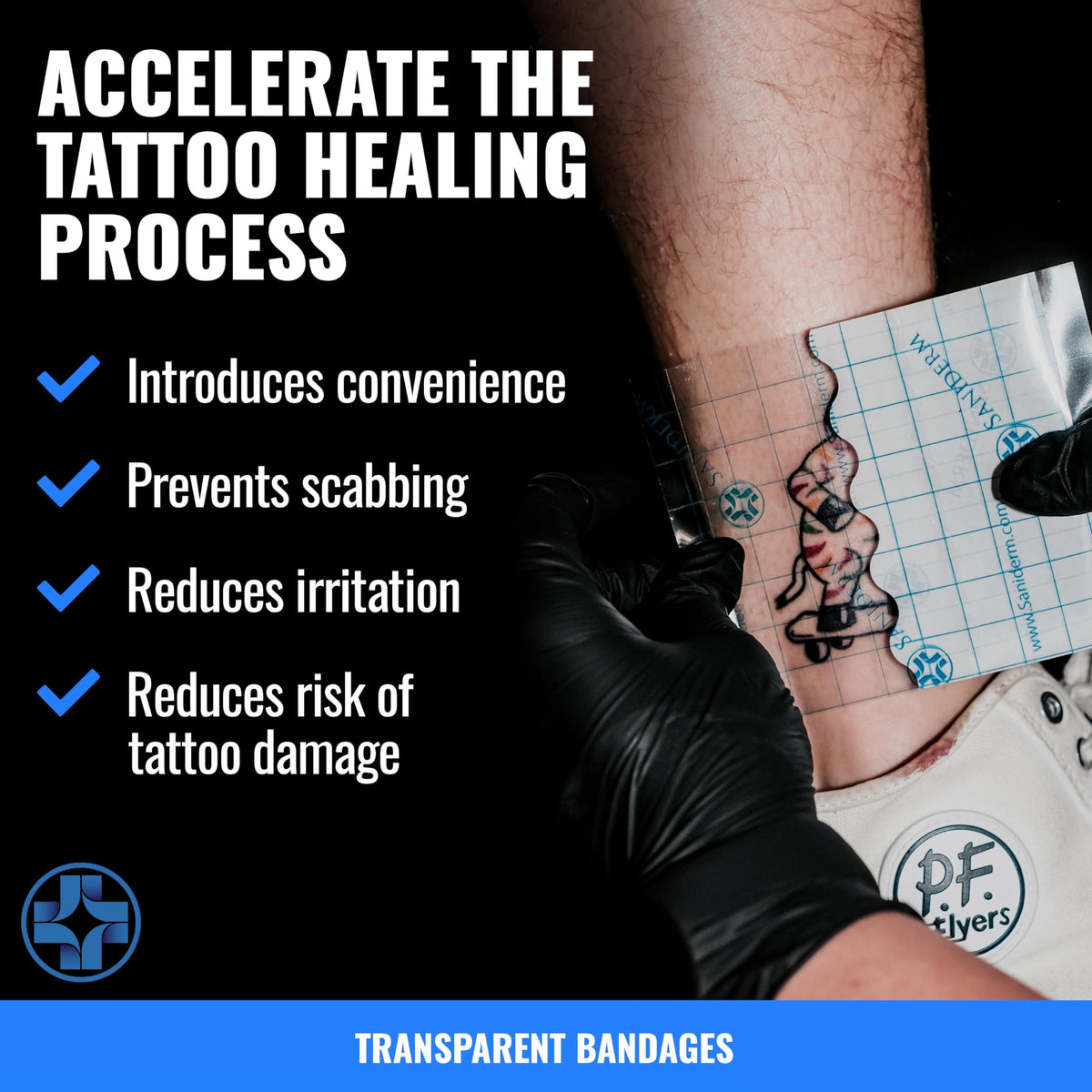 Saniderm bandage applied on a tattoo