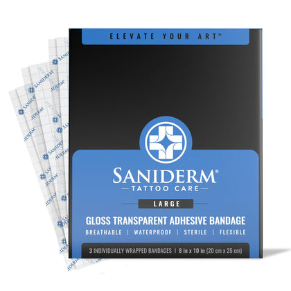 Saniderm Tattoo Aftercare Bandage 3 Sheets front packaging view