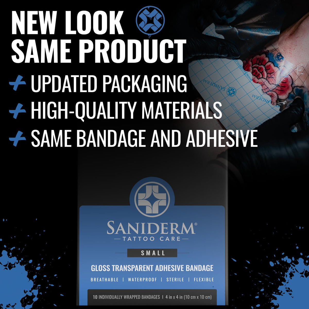 Saniderm Tattoo Aftercare Bandage 4 x 4 inch sheet displaying texture