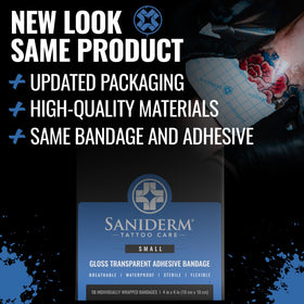 Saniderm Tattoo Aftercare Bandage 4 x 4 inch sheet displaying texture
