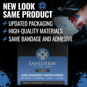 Saniderm Tattoo Aftercare Bandage 8 x 10 inch sheets opened