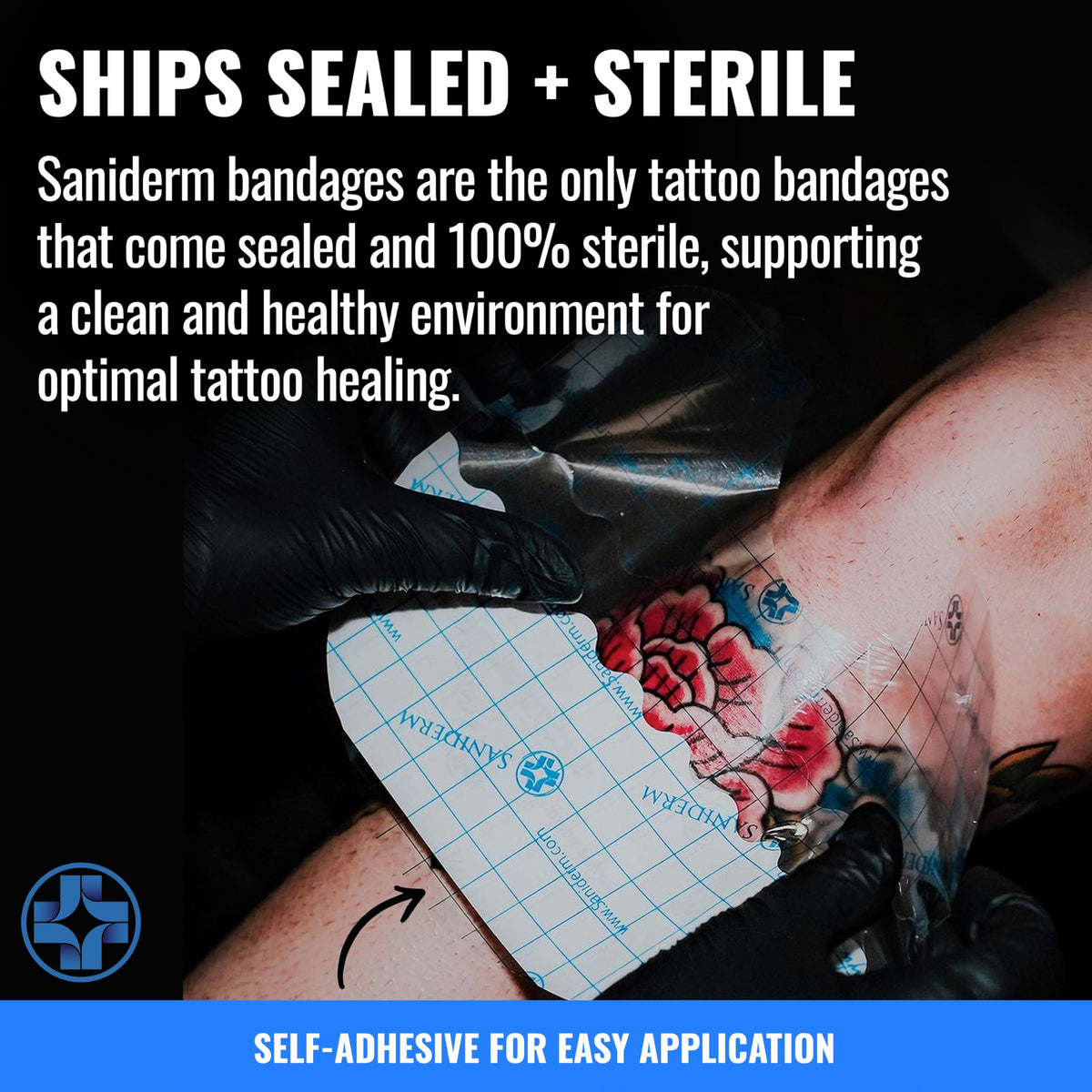 Saniderm Tattoo Aftercare Bandage application on a tattoo