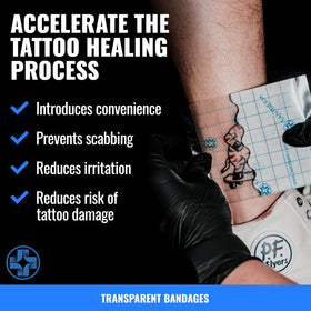 Saniderm tattoo aftercare bandage in use on arm