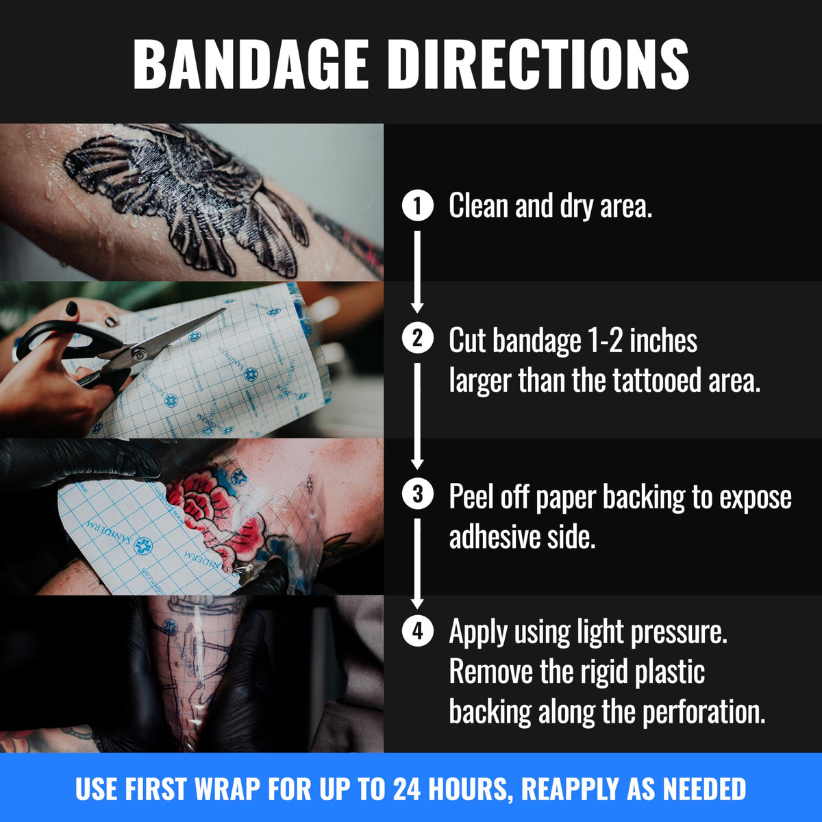 Saniderm Tattoo Aftercare Bandage Roll application on tattoo