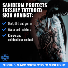 Saniderm tattoo bandage in a bathroom setting
