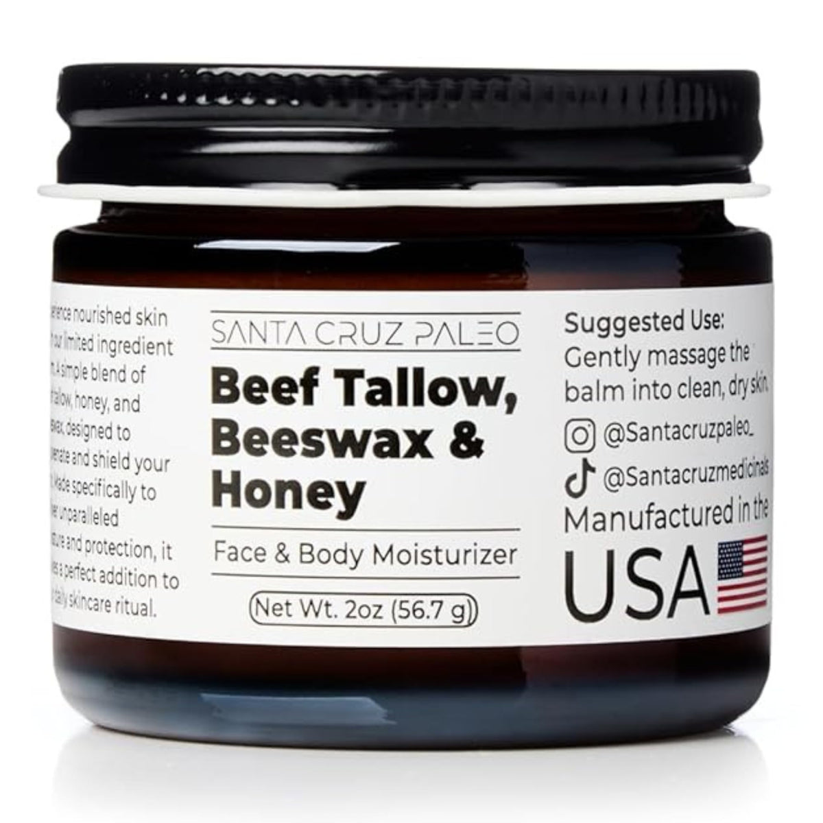 Santa Cruz Paleo Beef Tallow Face Moisturizer 2 Oz front view
