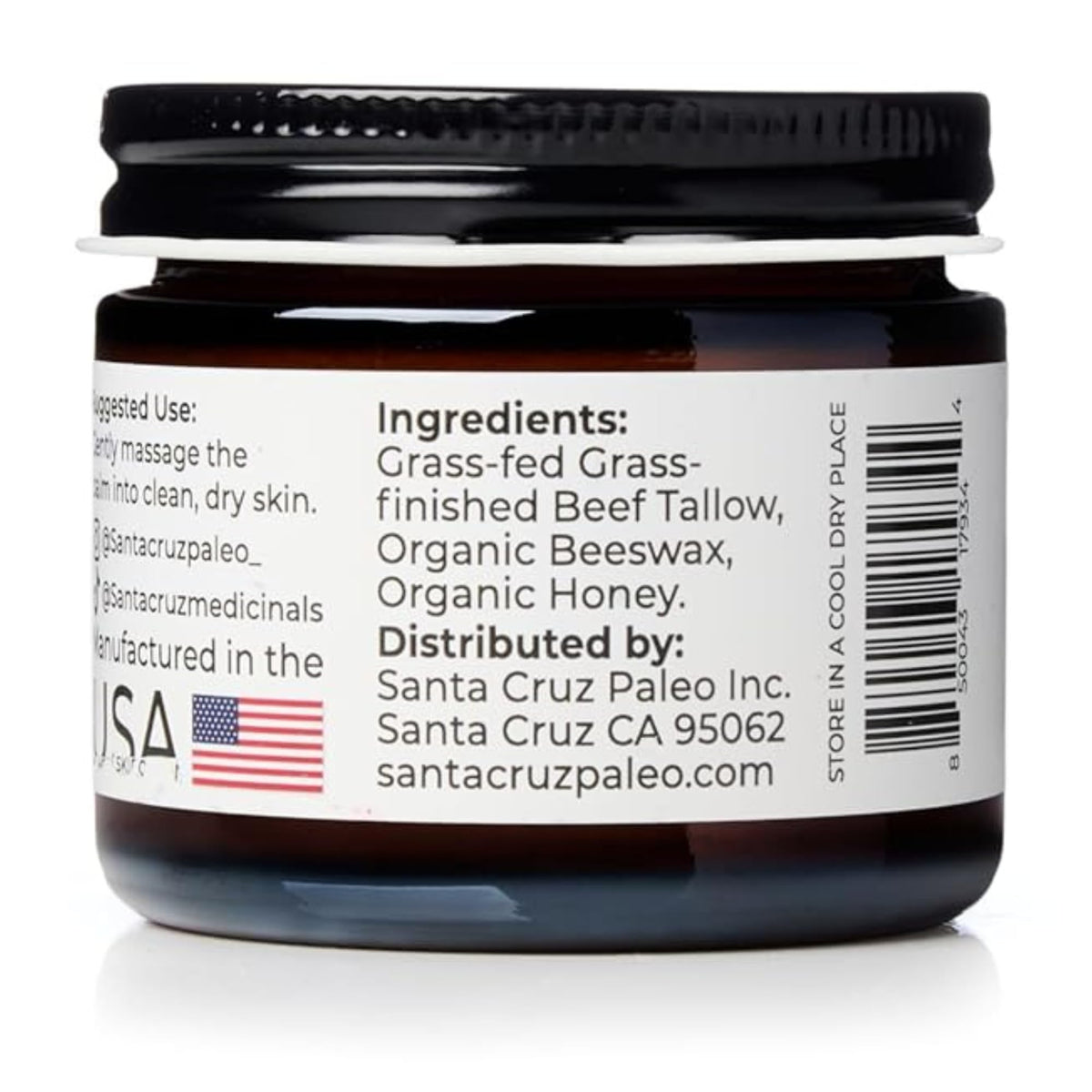 Santa Cruz Paleo Beef Tallow Face Moisturizer 2 Oz on a bathroom counter