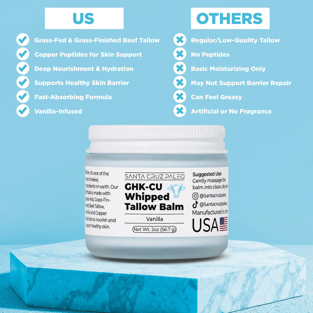 Santa Cruz Paleo Whipped Tallow Balm and application on skin