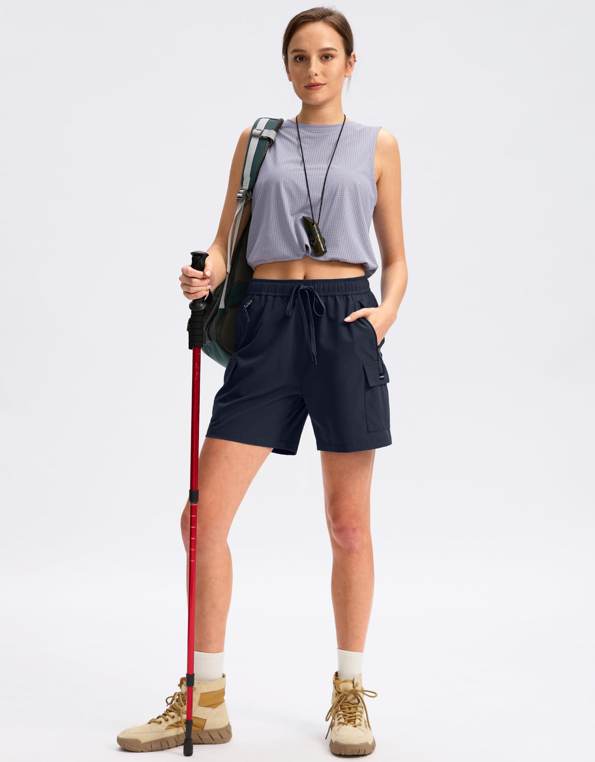 SANTINY Women's 5'' Hiking Cargo Shorts detailed view of fabric