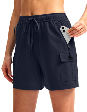 SANTINY Women's 5'' Hiking Cargo Shorts in Navy front view