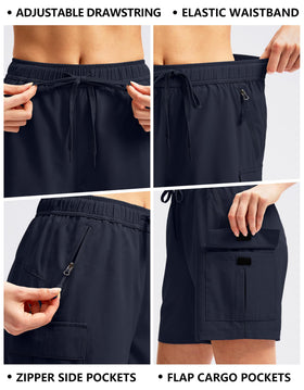 SANTINY Women's 5'' Hiking Cargo Shorts with adjustable drawstring