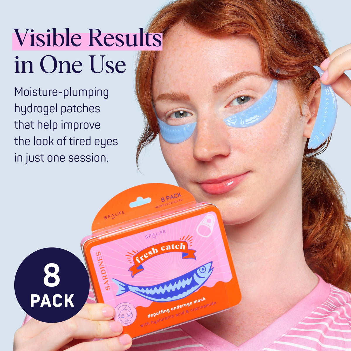 Sardine-themed packaging of SpaLife under eye patches