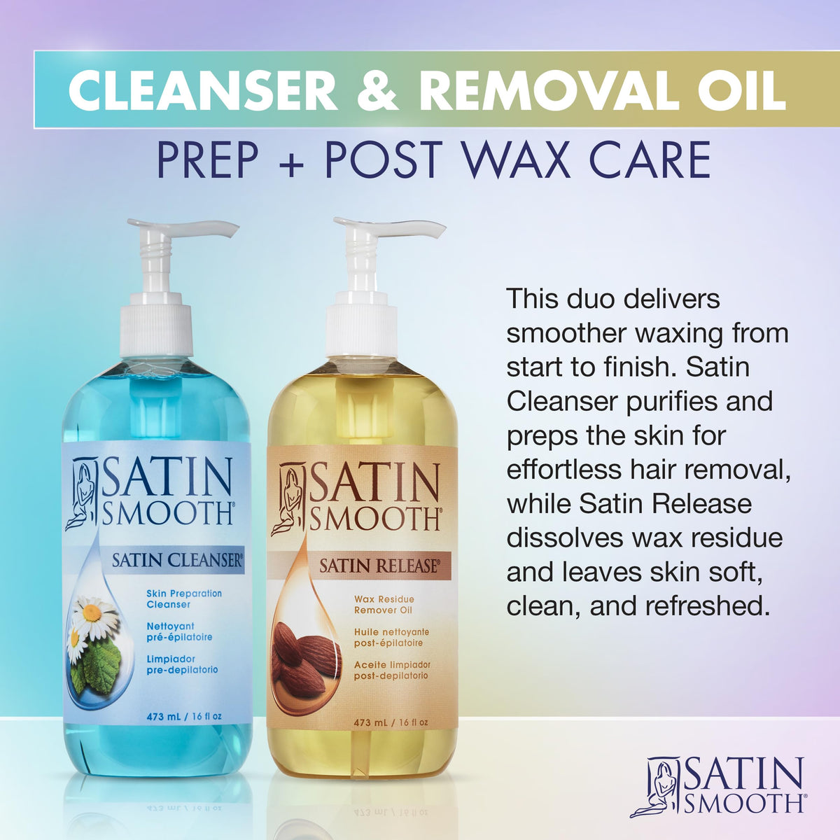 SATIN SMOOTH Post Wax Oil and Pre Wax Cleanser duo packaging