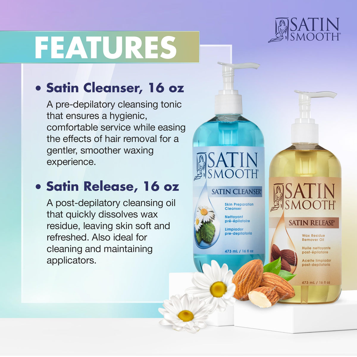 SATIN SMOOTH Pre Wax Cleanser application on skin