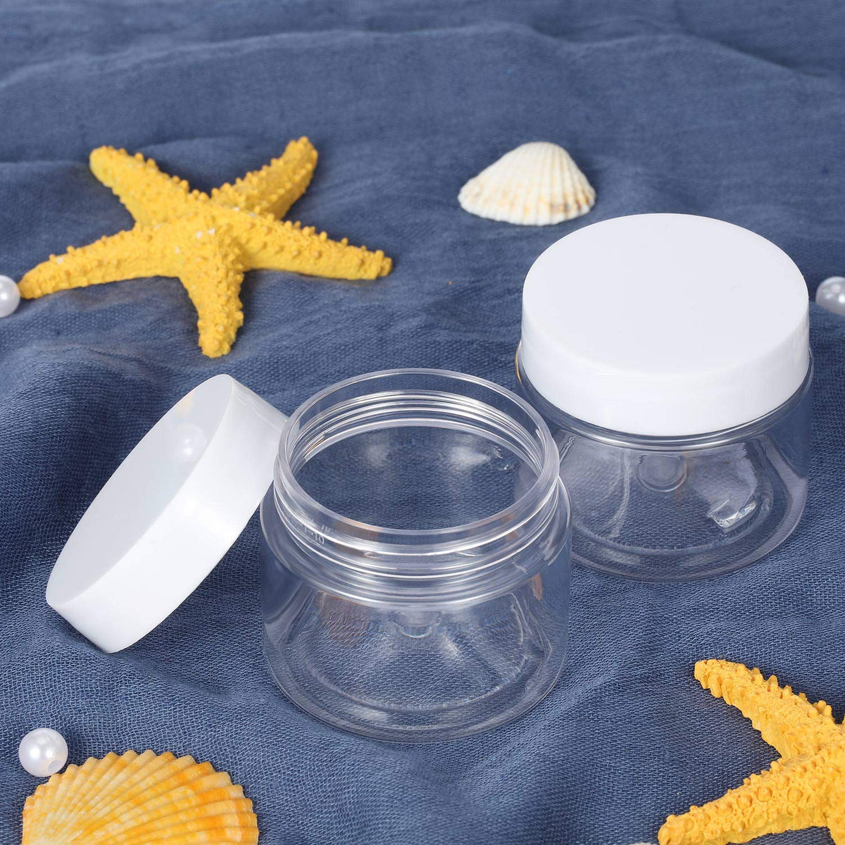 SATINIOR plastic jars filled with craft supplies