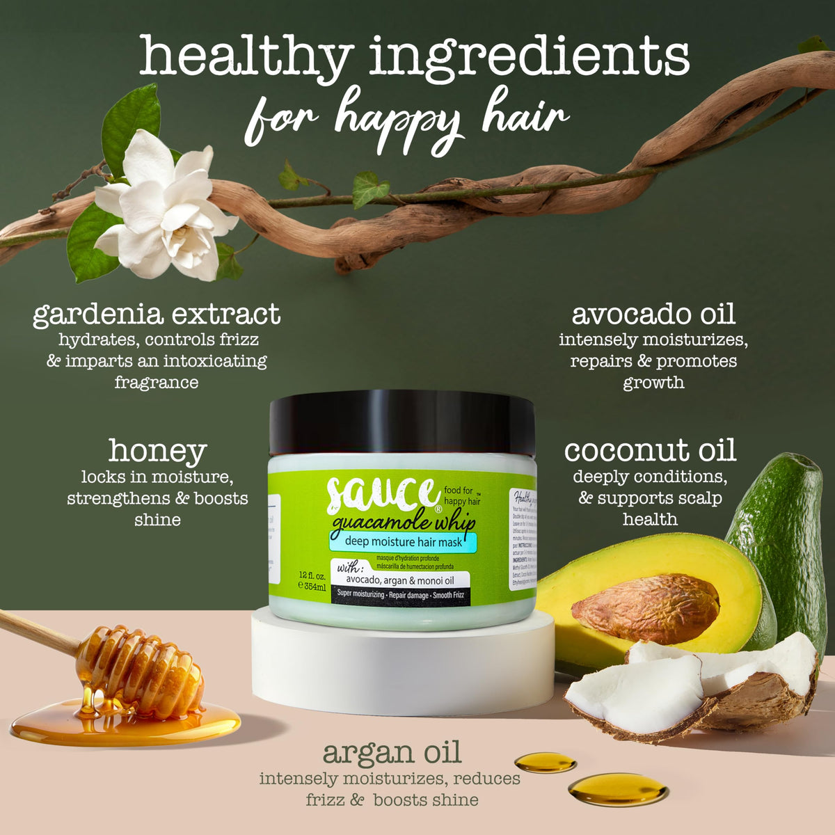 SAUCE BEAUTY Deep Conditioning Hair Mask Guacamole Whip application on hair