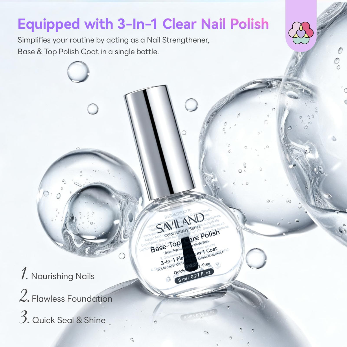 SAVILAND 3-in-1 base top coat and cuticle oil pen
