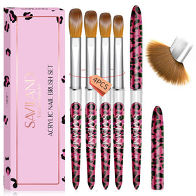 SAVILAND 4PCS Acrylic Nail Brush Set in pink leopard print front view