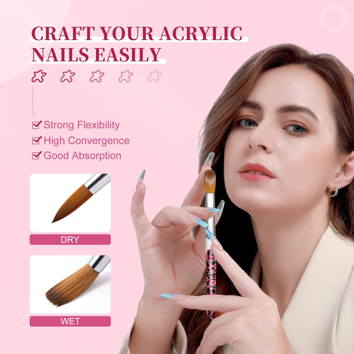 SAVILAND acrylic nail brushes in use for nail art application