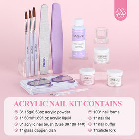 SAVILAND Acrylic Nail Kit tools including brushes and nail forms