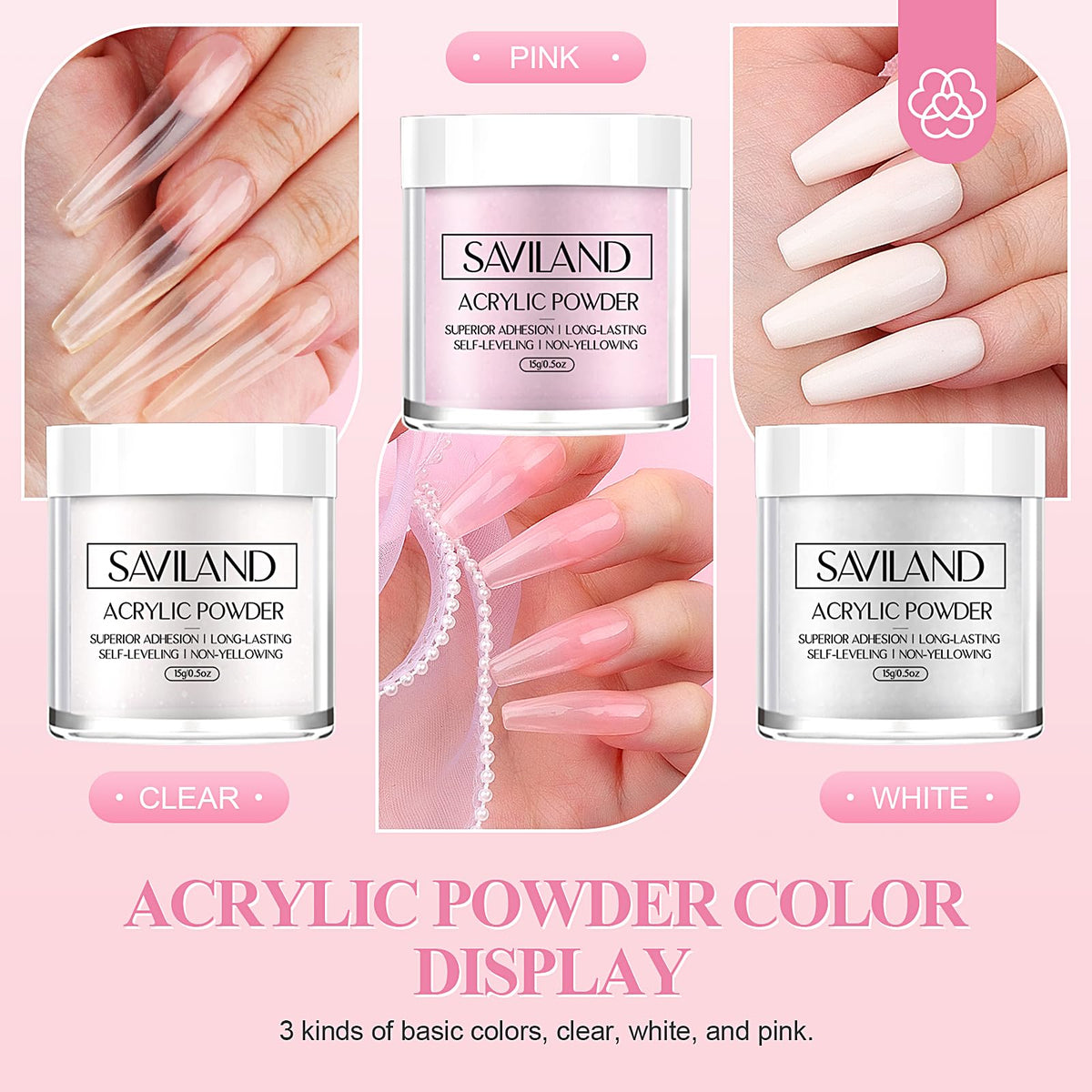 SAVILAND Acrylic Nail Kit with clear acrylic powder close-up