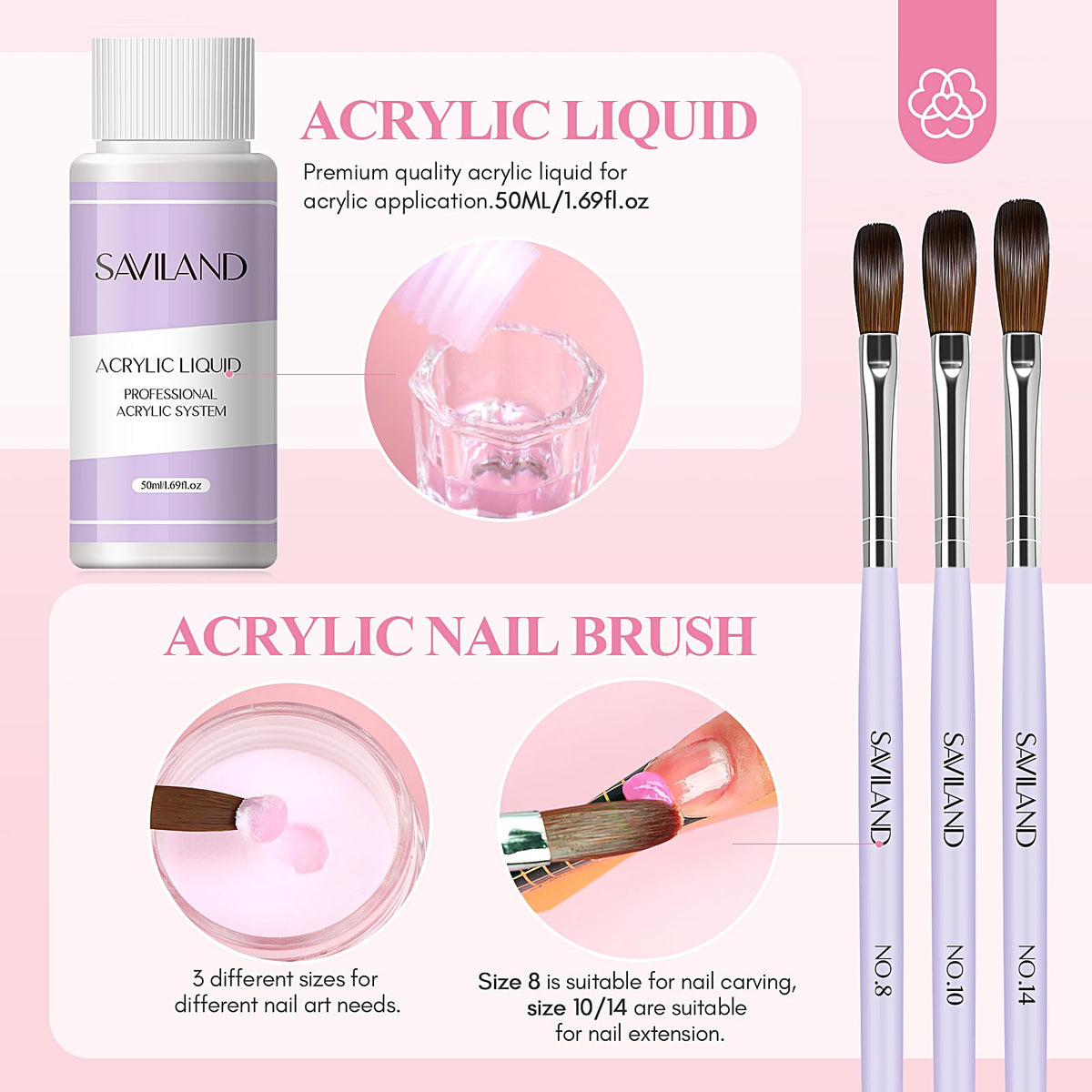 SAVILAND Acrylic Nail Kit with white acrylic powder close-up