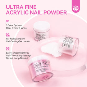 SAVILAND acrylic powders in Clear, Pink, and White