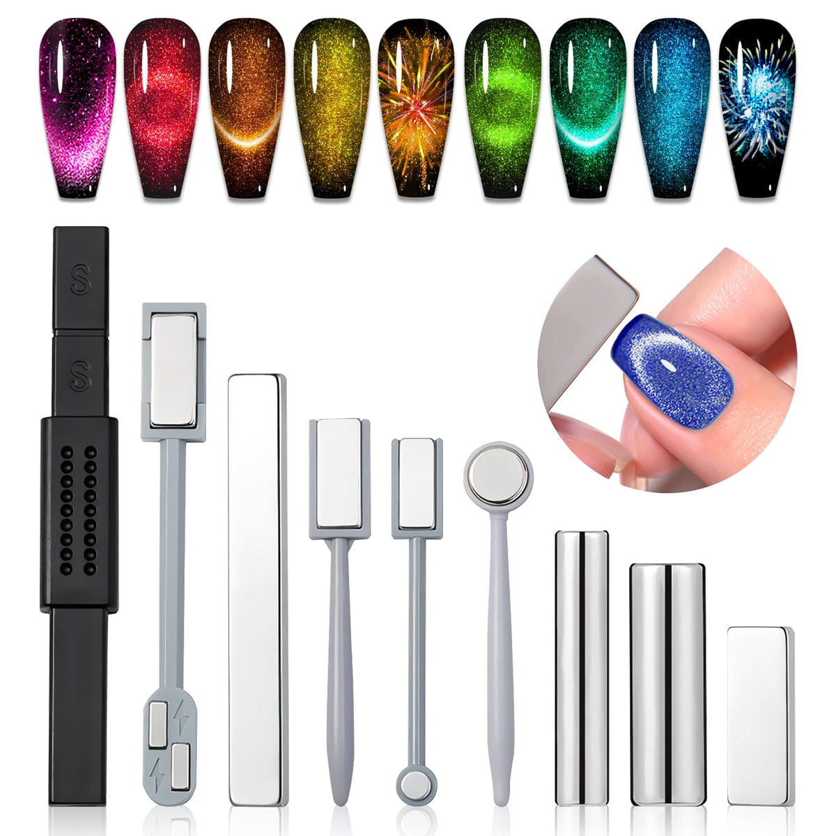 SAVILAND Cat Eye Magnet Nail Art Tool Set 9PCS front view