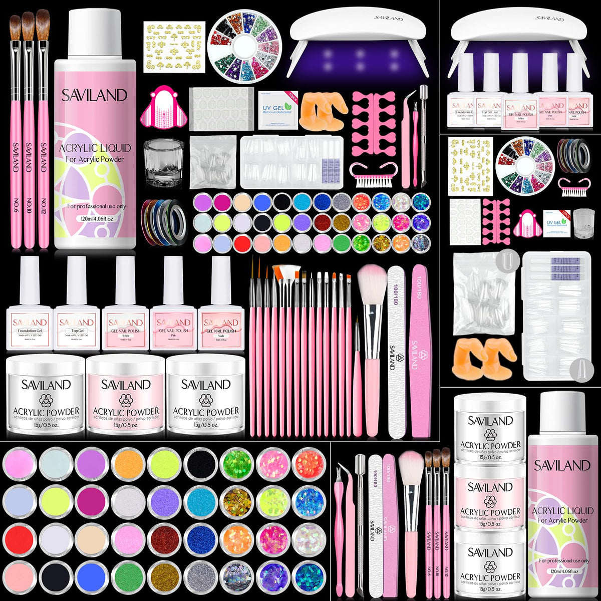SAVILAND Complete Acrylic Nail Kit with tools and lamp