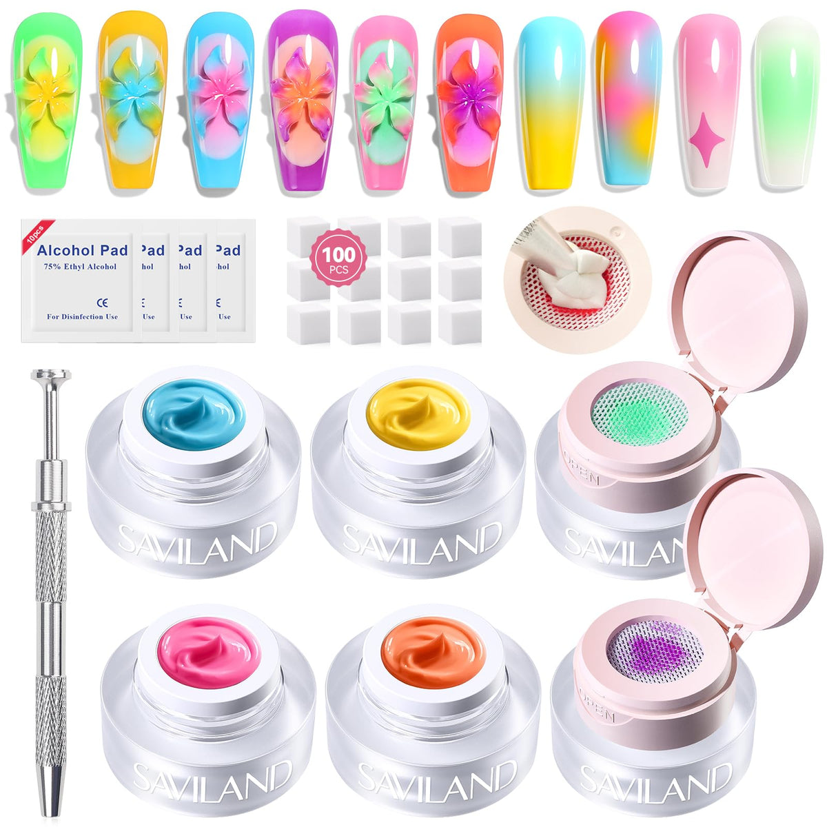 SAVILAND Cushion Patting Gel Polish Kit with 6 pots and sponges