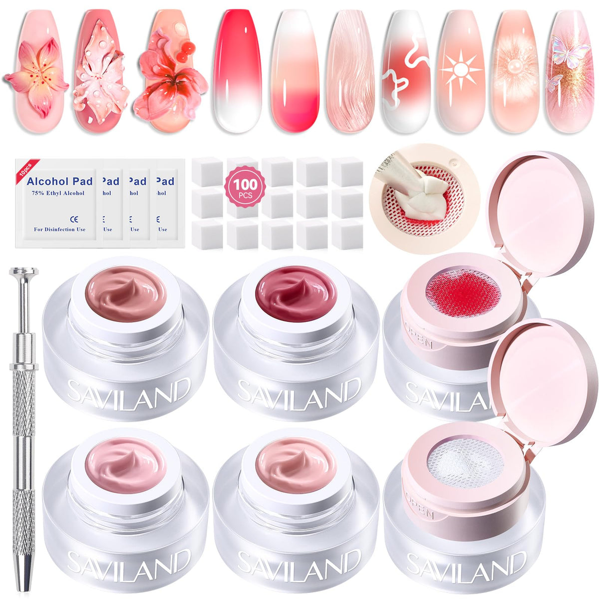 SAVILAND Cushion Patting Gel Polish Kit with 6 pots and tools