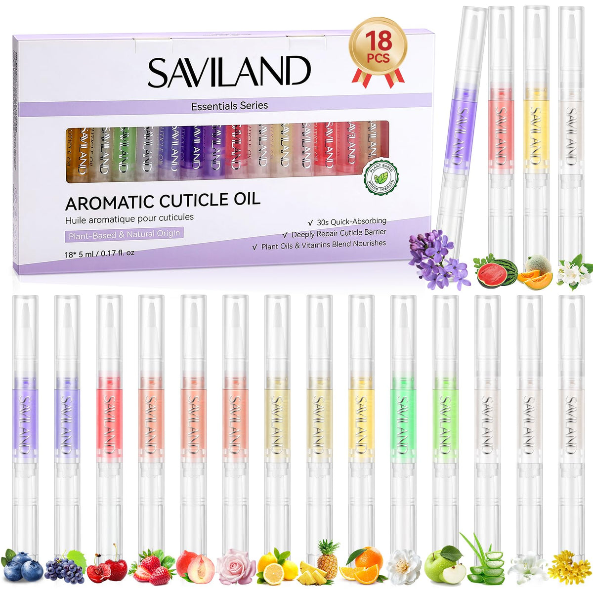 SAVILAND Cuticle Oil Pen Set 18 PCS with various botanical scents
