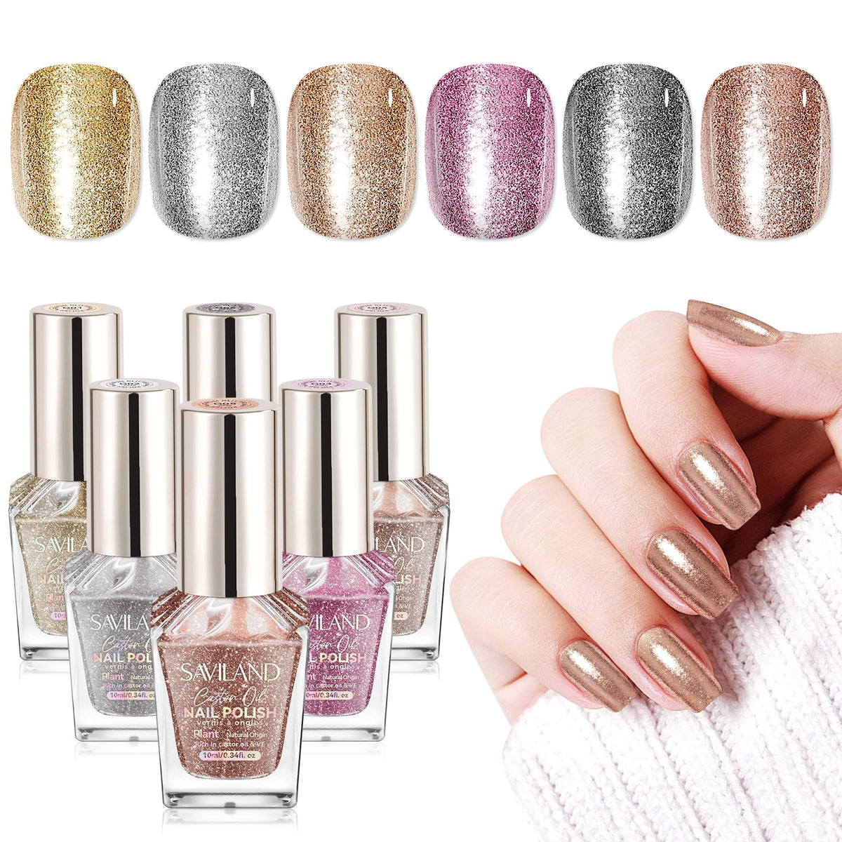 SAVILAND Diamond Glitter Nail Polish Set with six vibrant colours