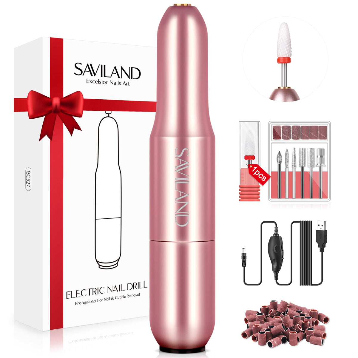 SAVILAND Electric Nail Drill front view with USB port
