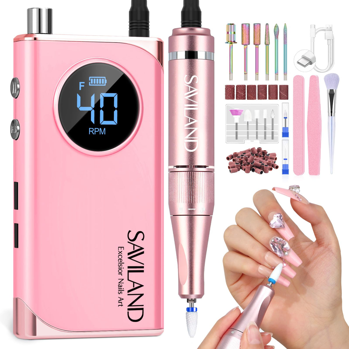 SAVILAND Electric Nail Drill pink model front view