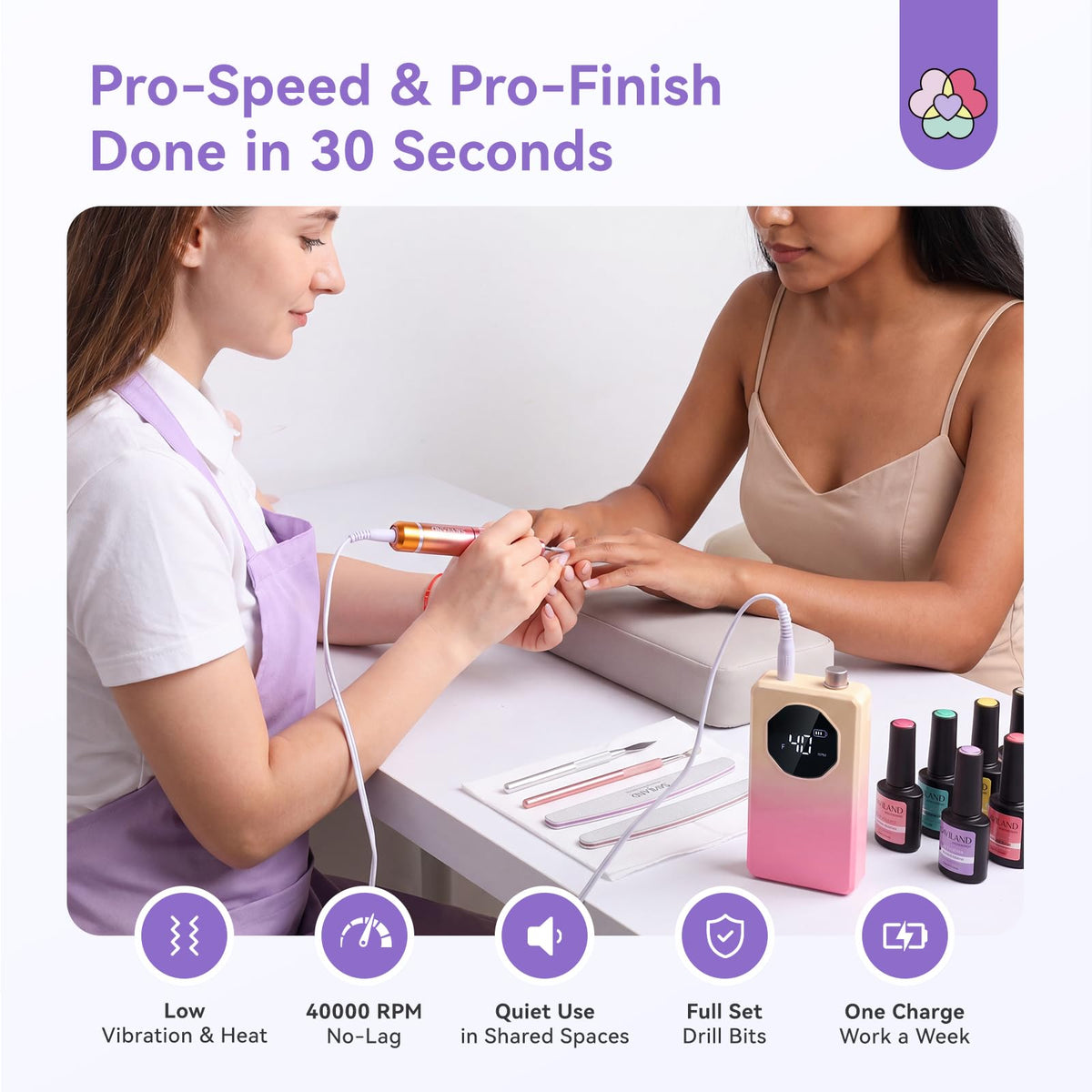 SAVILAND Electric Nail Drill showing charging port and buttons