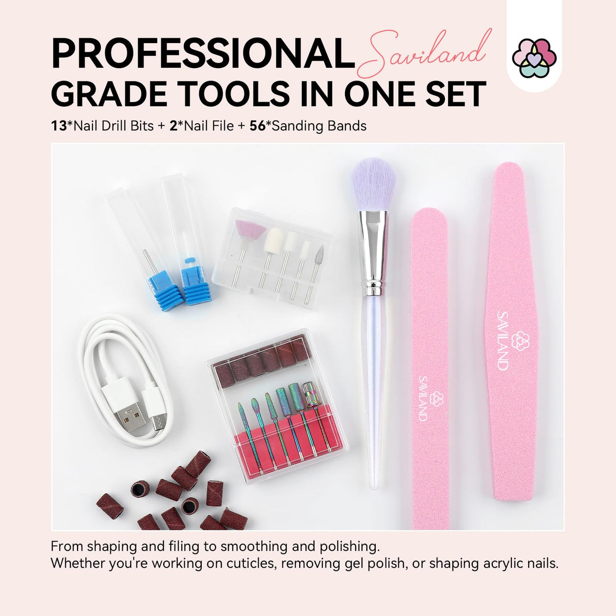 SAVILAND Electric Nail Drill with various nail drill bits