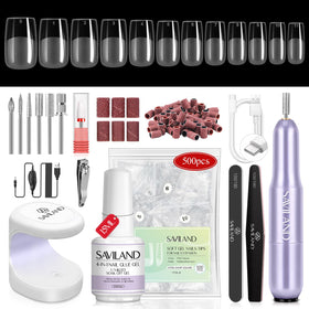 SAVILAND Extra Short Square Gel Nail Tips Kit with UV Lamp and tools