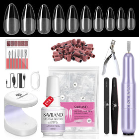 SAVILAND Gel Nail Kit with 500 medium almond tips and UV lamp