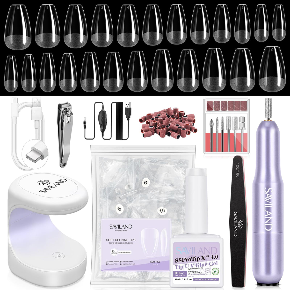 SAVILAND Gel Nail Kit with mini LED lamp and nail drill