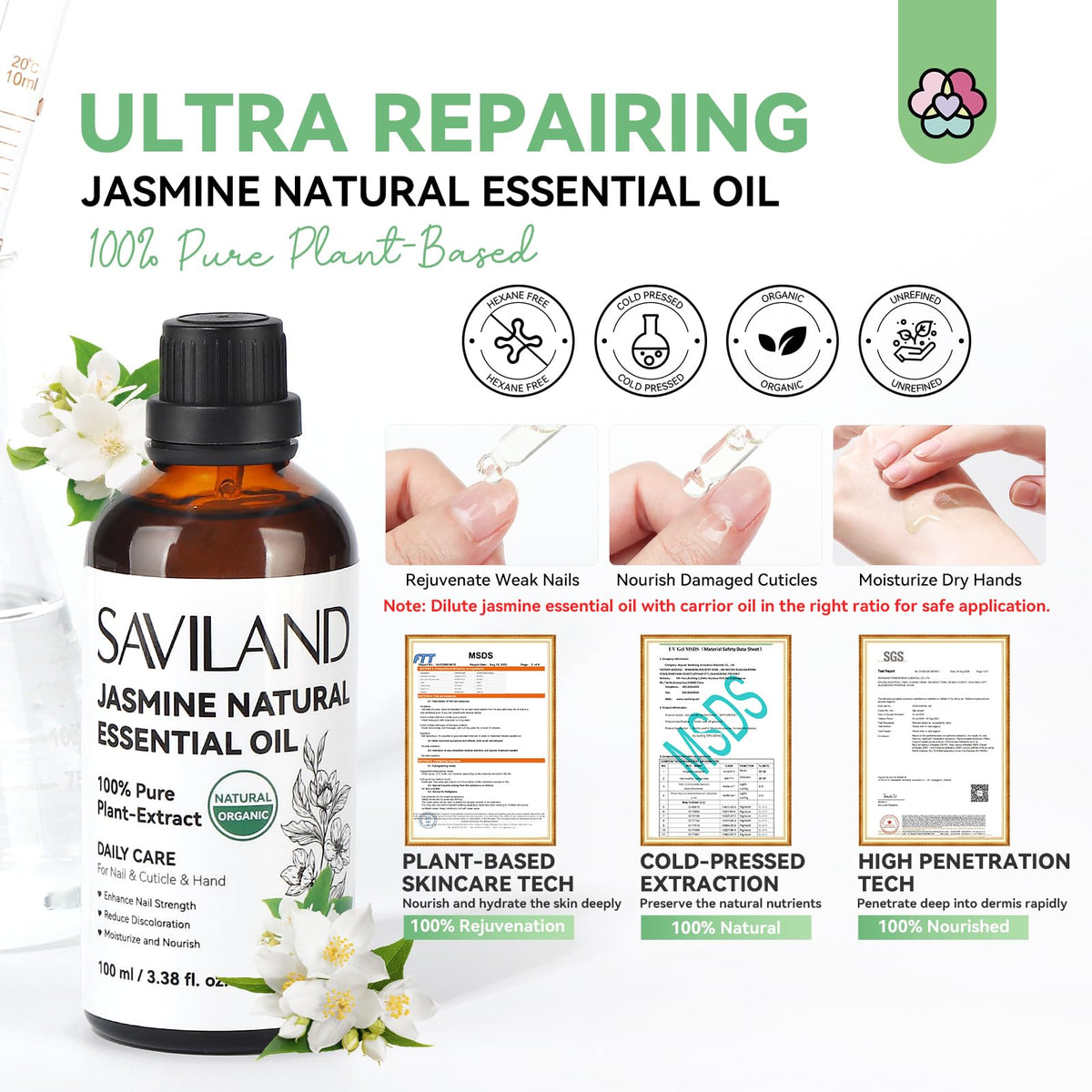 SAVILAND Jasmine Essential Oil Cuticle Oil application on hands
