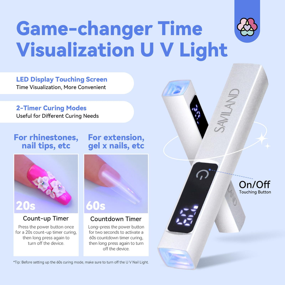 SAVILAND LED UV Nail Lamp in use with hands-free magnetic stand
