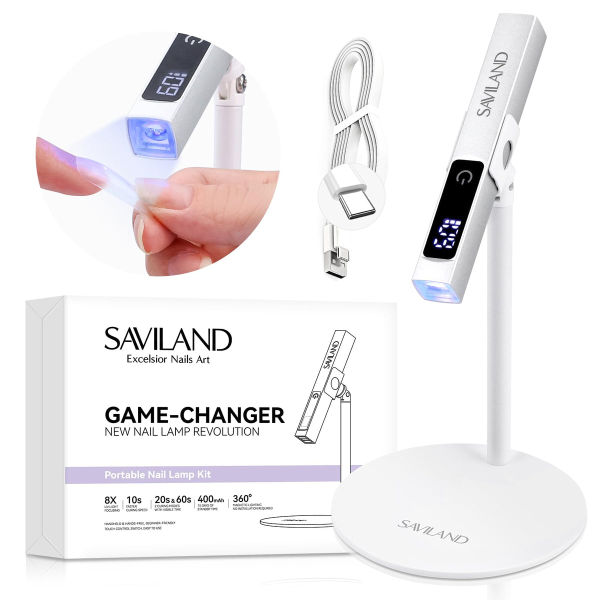 SAVILAND LED UV Nail Lamp Kit with magnetic stand and touch screen