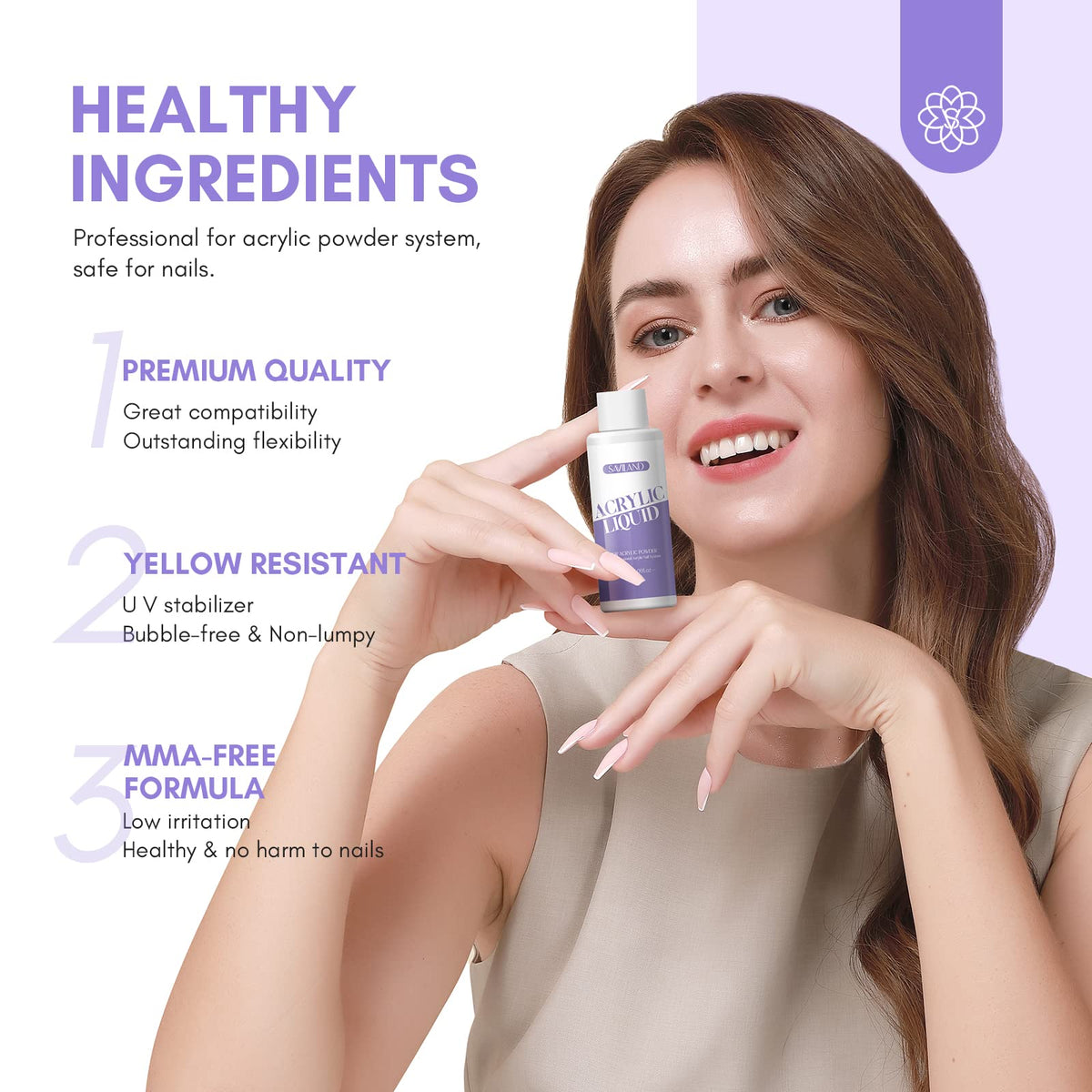 SAVILAND Low Odor EMA Monomer Acrylic Nail Liquid side view