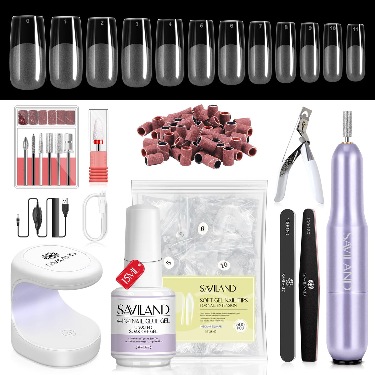 SAVILAND Medium Square Soft Gel Nail Tips Kit packaging front view