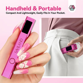 SAVILAND Mini Handheld UV LED Nail Lamp compact design in a makeup bag