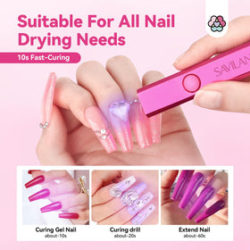 SAVILAND Mini Handheld UV LED Nail Lamp in use during a manicure