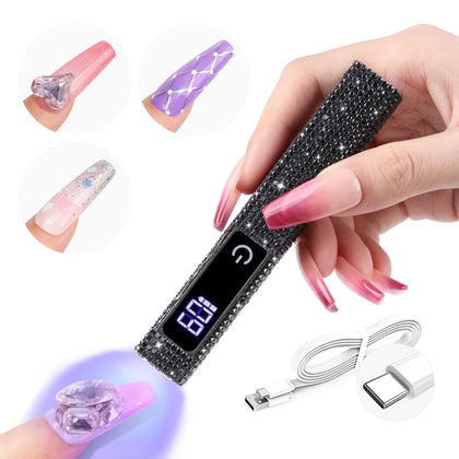 SAVILAND Mini Handheld UV Light front view in Glitter Black