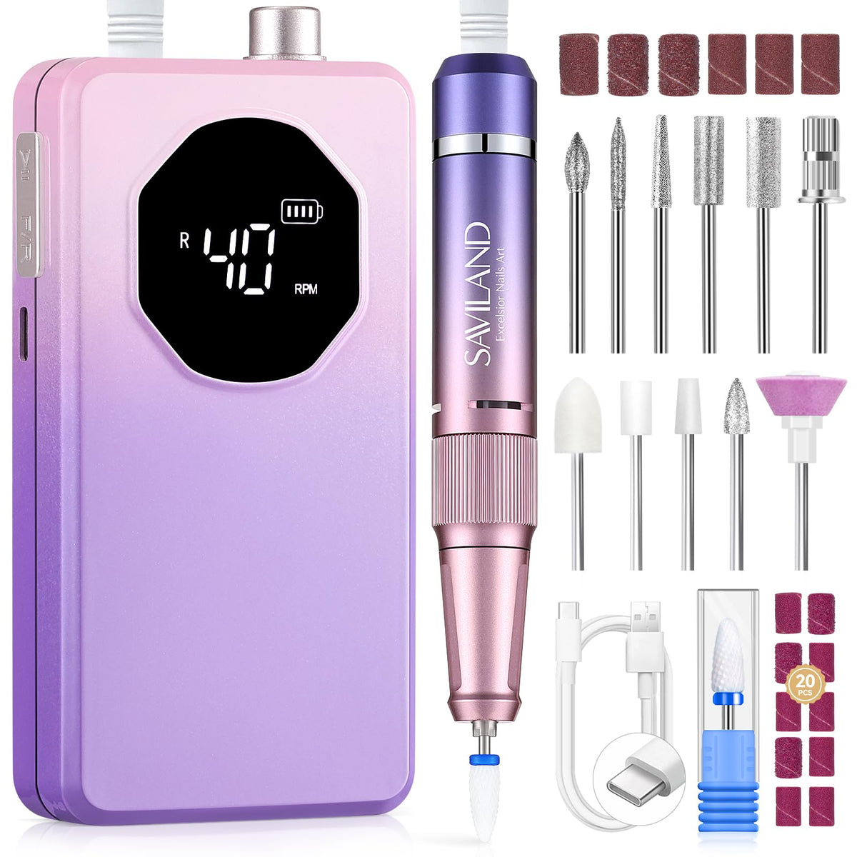 SAVILAND Nail Drill front view with pearlescent gradient finish